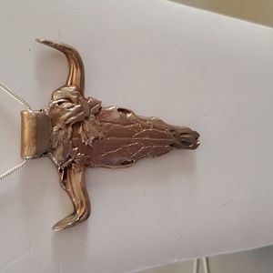 Handcrafted white bronze skull necklace with 24 inch hand crafted white bronze.